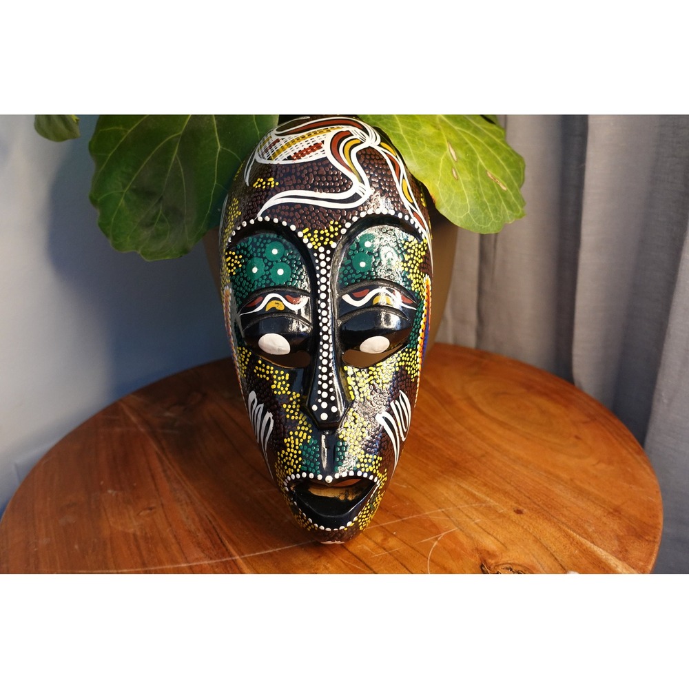 Wooden handcarved colorful wall gallery mask collectible art
